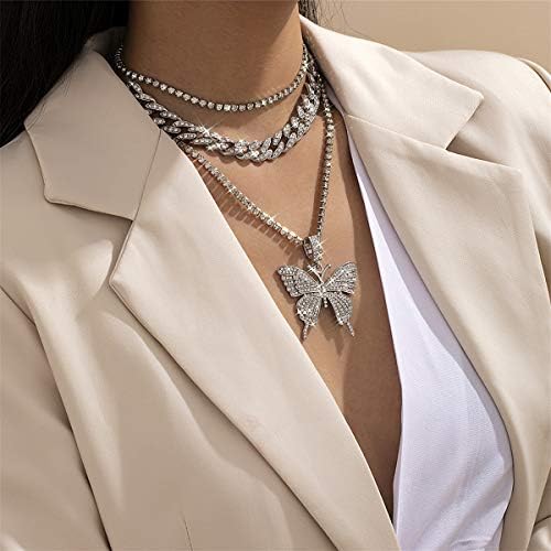 Ingemark Bling Cuban Link Chain Choker 1 Row Tennis Chain Necklaces for Girls Women Shiny Jewelry Accessory