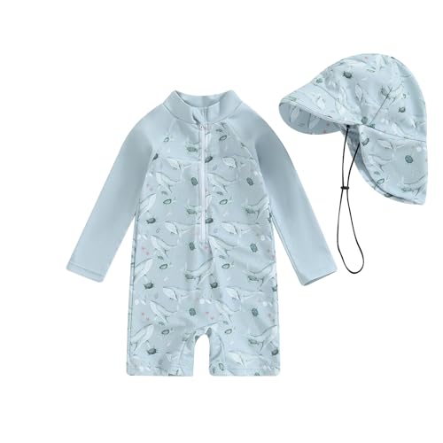 Image of Edhomenn Toddler Boys Summer Swimsuit Shark Print Short Sleeve Zipper Jumpsuit Swimwear Baby Boy Casual One Piece Beachwear (25 Blue, 2-3 Years)