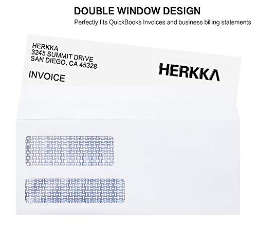 #9 Double Window Security Envelopes, Herkka No.9 Double Window Business Envelopes Designed For Quickbooks Invoices And Business Statements - Number 9 Size 3 7/8 Inch X 8 7/8 Inch - 24 Lb - 500 Pack #TOP5