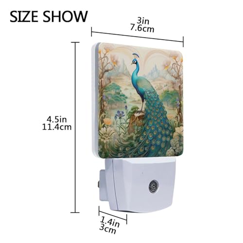 Image of Peacock Garden Night Lights 2 Pack Plug-in Wall Led Nightlight Auto Dusk-to-Dawn Sensor Lamps for Bedroom Kitchen Bathroom