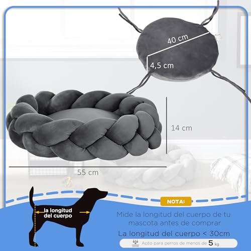 PawHut Hundebett Hundekissen kleine Hunde, Ø55 x 14 cm Hundekorb waschbarer flauschig Hundesofa Hundematte mit weiche Polsterung, Grau