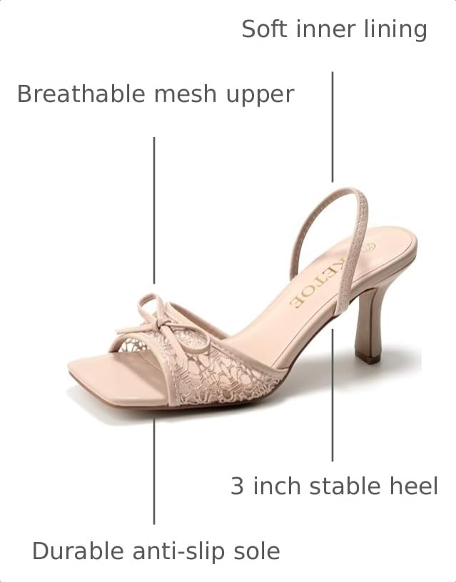 Image of Bow Kitten Heels for Women Square Toe Mesh Sandals Knots Heels for Wedding Party