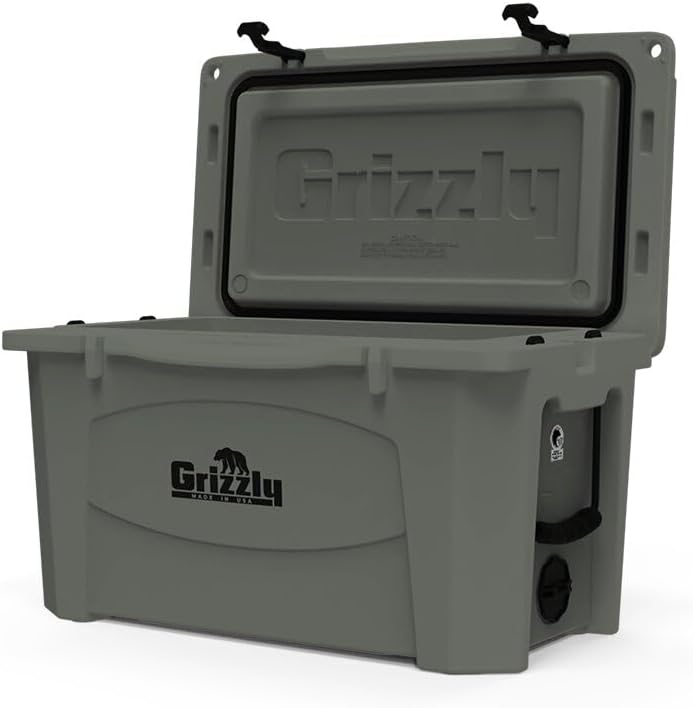 Grizzly 60 Cooler | 60 qt Ice Chest Durable Rotomolded Insulated | Made in USA | Warranty for Life | For Beach Boat Camping Fishing Hunting | G60