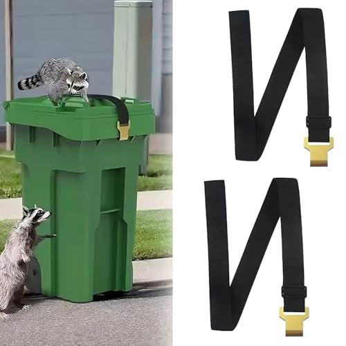Image of QMARK Trash Can Lock Straps, 2-Pack, Adjustable Garbage Can Lid Locks with Metal Claw, Animal-Proof, Black