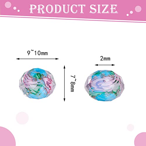 WEWAYSMILE 60 pcs 10mm Crackle Lampwork Glass Beads, Glass Lampwork Flower Beads Jewelry Making - Image 2