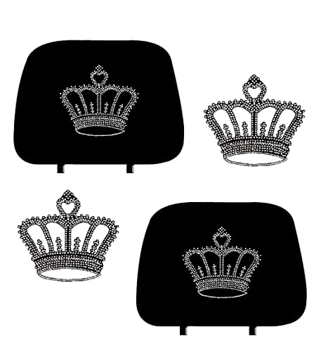 KAAA ALLBrand Car Truck Crown Crystal Bling Rhinestone Studded Seat Headrest Covers - Pair (Crown/Black)
