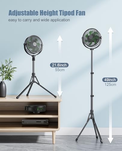 Comoistar 10000 mAh Pedestal Fan with 8.5\'\' Frame, 4- Speeds Standing Fan Adjustable Height, Portable Desk Fan, Max 40 H, Rechargeable Floor Fan, Included A Hook, Quiet for Home, Office, Outdoor - Thumbnail 4