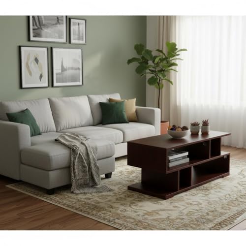 Image of RIZIK STORE Engineered Wood Coffee Table in Walnut Finish | Modern Living Room Center Table Suede Texture | Sofa & Tea Table | DIY Installation | Warranty Protected (Wallnut Brown) (90x40x38.8cm)
