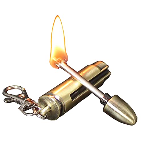 Permanent Match Keychain Lighter,Keychain Flint Metal Matchstick Fire Starter,Waterproof Flint Fire Starter, Emergency Survival Equipment for Barbecue Camping(Sold without Fluid)