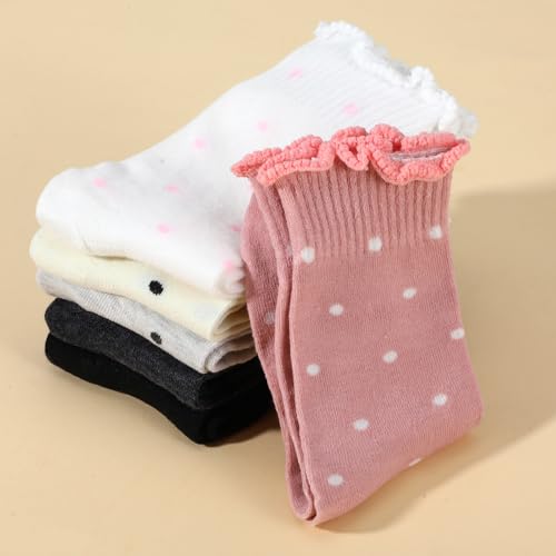 Image of ElevateTech 6 Pairs Ruffle Socks Women Cute Soft Breathable Cool Round Dot Frilly Sock Sports Non-Slip Elasticity Crew Socks One Size Girls Clothes Accessories Gifts