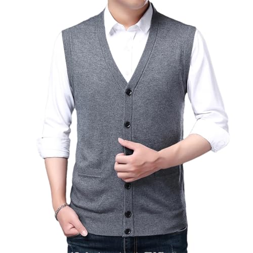 Men's V-Neck Solid Color Knitted Vest Sleeveless Casual Wool Sweater3