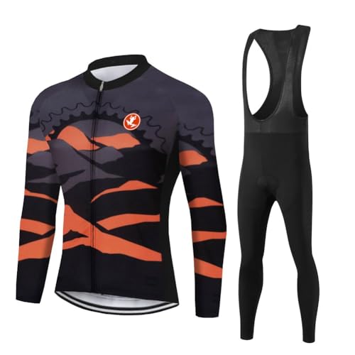 UGLY FROG Radtrikot Langarm Herren Thermische Fleece Winter Fahrradbekleidung Radsportanzüge Fahrradtrikot mit Thermofleecefutter Fahrradhose mit Sitzpolster + 20D Gel für MTB Outdoor 77DERONGDB03