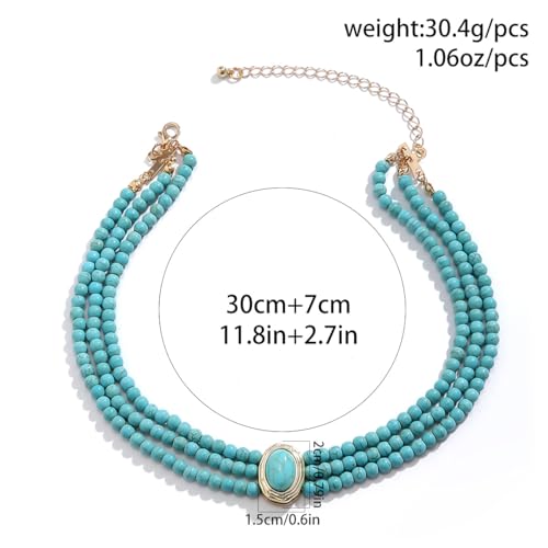 Turquoise Beaded Necklace - Dainty Layered Chain Gemstone Choker - Trendy Jewelry Gift for Women Birthday Banquet Anniversary Make-up Party Summer Beach Holiday2