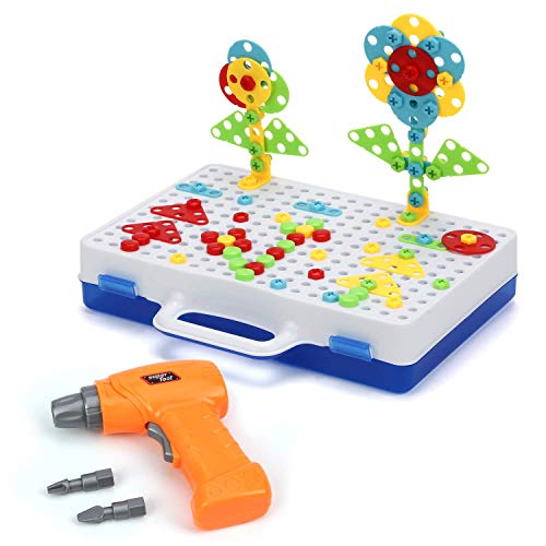 HOWADE Juego de Taladro eléctrico, Conjunto de Rompecabezas Creativo, Bricolaje, Juguetes educativos, Bloques de construcción 237 Piezas para niños