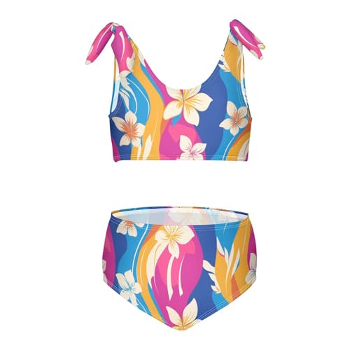 KLL Retro Boho Flower Girls Two Piecing Bikini Sets Quick-Dry Swimsuit Swimming Suits Cute Shoulder Strap