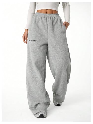 Girl's Baggy Sweatpants Letter Print High Waisted Wide Leg Pants Joggers Sweat Track Pants Trendy3