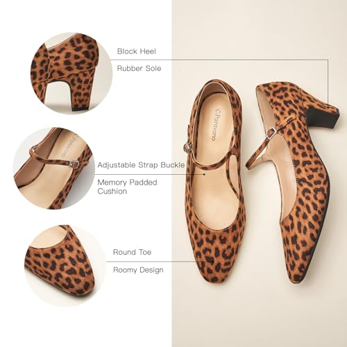 C.Paravano Women's Pumps Mary Jane Pumps Closed Round Toe Low Heels Adjustable Strap Fashion Dress Shoes4