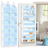 Blue Over the Door Organizer 5 Tiers, Extra Large Behind Door Storage of 10 Compartments, 80 lbs Weight Capacity Hanging Storage Organizer with Clear Window Kids Toys, Shoes, Diapers, Room storage