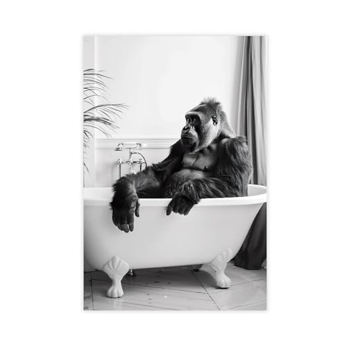 Poster gorille baignoire de 60 x 90 cm sur toile artistique haut de gamme
