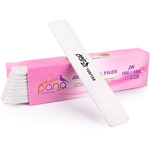 10PCS Jumbo Size PANA Professional Double Sided Nail Files - White, 100/180 Grit - Emery Board Nail Buffering File Manicure Pedicure Nail Polisher Washable