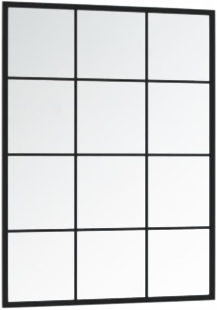 vidaXL Wall-Mounted Mirror 31.5"x23.6"- Classic Black Metal Frame Design, Intricate Glass Home Decor, Easy to Install, with Four Mounting Hooks