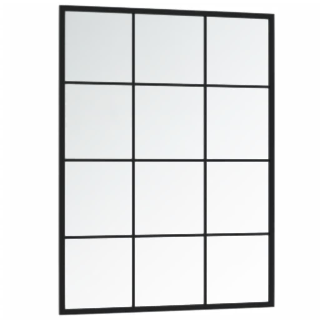 Wandspiegel Schwarz Metall 80x60 cm mit Vier Befestigungshaken, platzsparend für Flur Bad Schlafzimmer, Klassische Deko, vielseitig für Kosmetik Rasur Makeup Schmink