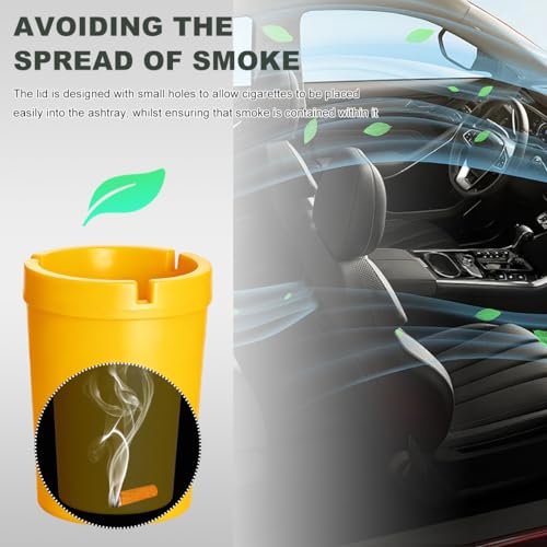 Image of Ohleats Car Ashtray, Smokeless Smellproof Windproof Self-Extinguishing Auto Ashtray, Portable Mini Vehicle Cigarette Trash Can Fits Most Cup Holder for Home Office, Car Accessories (Yellow)