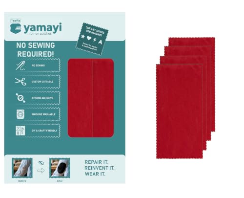 Texfix Yamayi, Ütü ile Yapışan Yama, Yapışkanlı Yama, 4 adet 30 cm x 15 cm, Yıkamaya Dayanıklı, Dikiş Gerektirmez (Kırmızı)