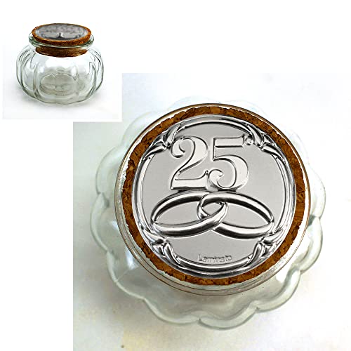  DLM 32456 (Kit 12 Pezzi) Barattolo Zucca Tondo in Vetro con Tappo in Sughero Icona Tonda FEDI 25 Anniversario Nozze d\'Argento Venticinquesimo Portaconfetti Confettata bomboniera