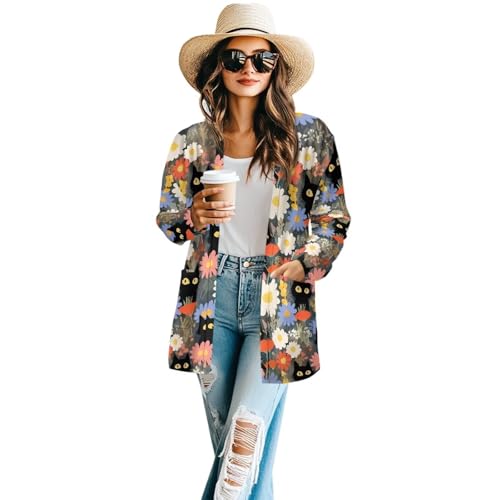 Image of Women's Lightweight Cardigans with Pockets Trendy Long Sleeve Open Front Cardigan Casual Tops Jackets Fall Oufits S-2XL