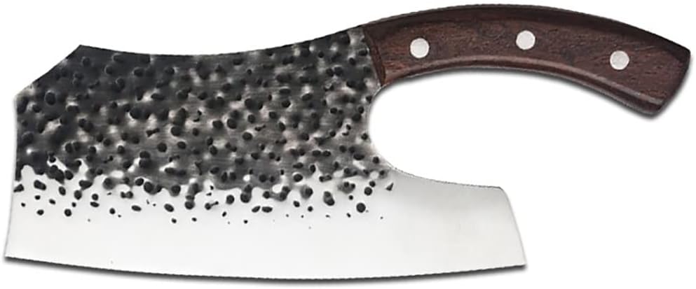 Meat Cleaver Knife, 7.3inch Stainless Steel 5Cr15mov Forged Kitchen Chinese Knife Meat Cleaver Hammer Pattern Fruit Chef Slicer Chopping Knives