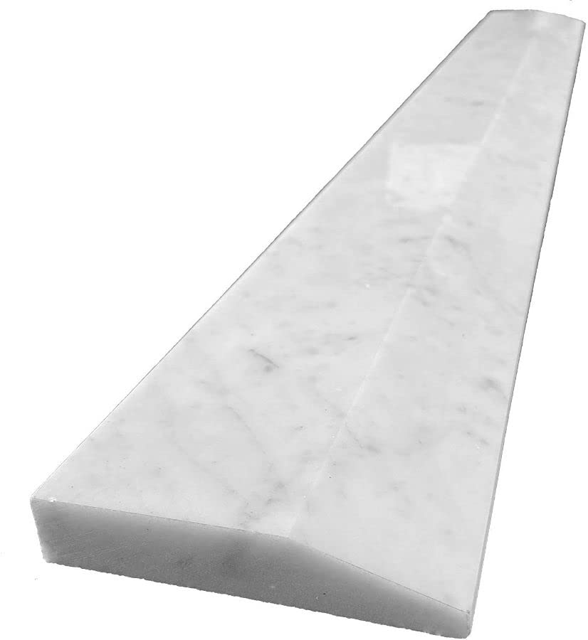 Tenedos Italian Carrara White Bianco Greyish Marble One High Beveled Single Hollywood Doorway Floor Transition Threshold Tile (Marble Saddle) -Polished (5" x 36")