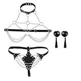 Freebily Women's Sexy PU Leather Open Bust Body Chest Harness Costume Gothic Chain Tassel Lingerie O