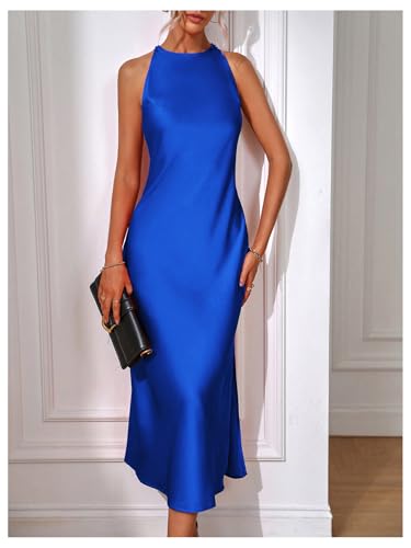 Image of Floerns Women's Elegant Sleeveless Crew Neck Maxi Dress Slit Cocktail Tank Dress
