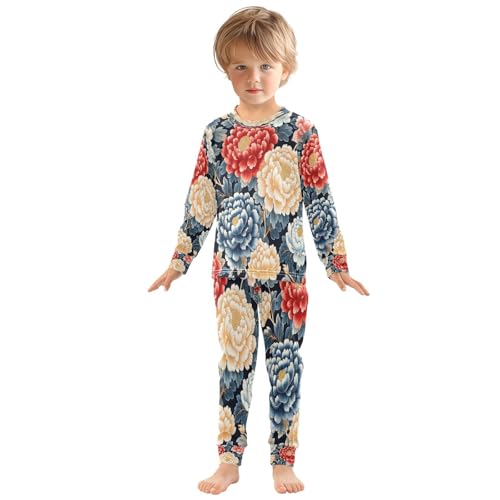 Pajama Sets Long Sleeve Retro Beautiful Flowers Soft Comfy Sleepwear 2 Piece PJS 3-8T2