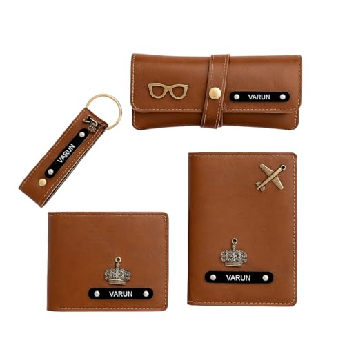 Image of Thebaegift Personalized Name & Charm Leather Wallet Mens Combo Giftset | Customized Birthday Anniversary Wedding Engagement Office Gifts for Man| Gift for Men| Fathers Day Gift for Dad Father