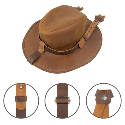 Image of Hat Harness, Hat Holder for Travel Transporting, Ideal for Purses, Totes, Bags, Backpacks and Luggage, Full Grain Leather, Handmade, Bourbon Brown