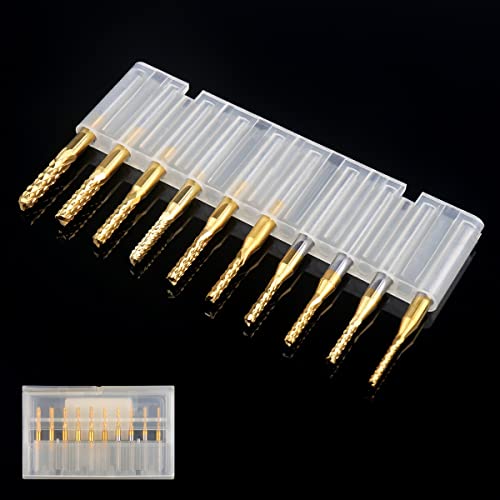 CBRIGHT 10 Stück Schaftfräser CNC-Fräser-Bits, 1/8 Zoll Schaft Fräswerkzeug Gravur Fräser Schaftfräser, 1,5–3,175 mm Titanbeschichtung CNC-Fräser-Bits