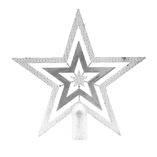 Glittered Christmas Tree Topper Silver Star Tree Topper Plastic Tree Star for Top of Christmas Tree Ornament Party Decorations 7.2 Inch