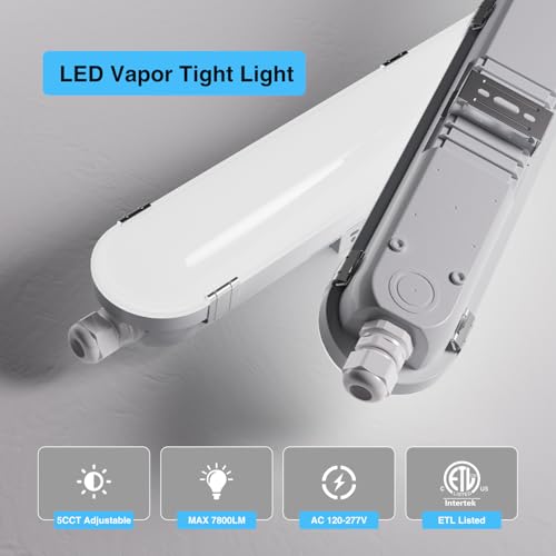 Image of 4FT LED Vapor Tight Light Fixture 1Pack,7800LM,60W /50W /40W /30W Adjustable, 5CCT 6500K-3000K Color Selectable,ETL Listed,IP65 Waterproof Vapor Proof Light for Car Wash,Warehouse,Basement