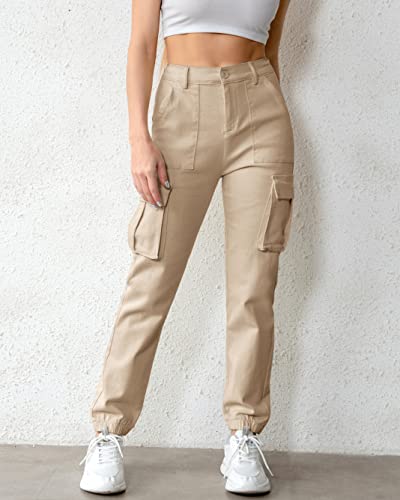 Womens Casual High Waisted Jogger Cargo Pants With Pockets, Women's Cargo Lightweight Hiking Joggers Pants Khaki #TOP3