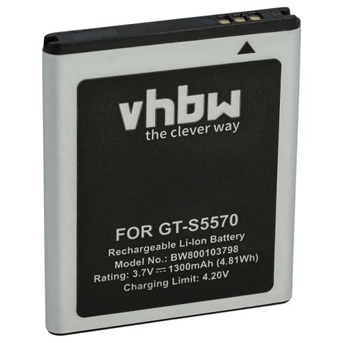 vhbw Batterie Compatible avec Samsung Wave 575 GT-S5750E, 578 GT-S5780, 723 GT-S7230, 723 téléphone Portable (1300mAh, 3,7V, Li-ION)