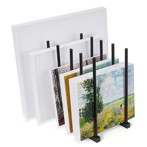 ikkle Art Storage Rack Painting Canvas Storage Rack for Display, Metal Drawing Printing Rack for Canvas Frames, Black