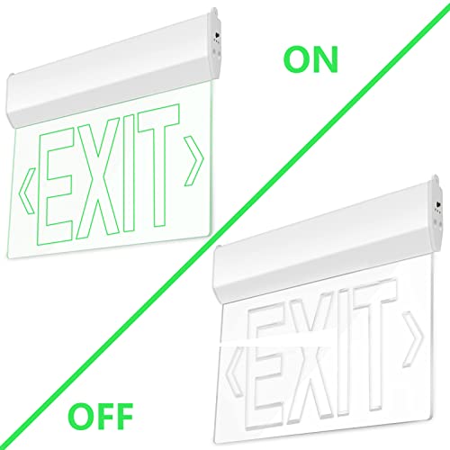 Akt Lighting Green Emergency Exit Sign, Ul-Listed 120-277V, Led Edge Lit Exit Sign With Battery Backup, Acrylic Double-Sided Clear Panel Exit Sign Emergency Light, Hardwired Exit Signs For Business #TOP6