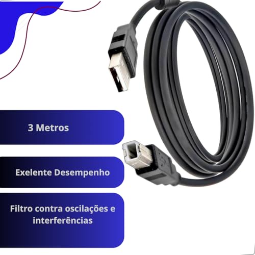 Cabo Impressora 3 Metros Conectividade Estável Alta Durabilidade Para Impressoras Multifuncionais E