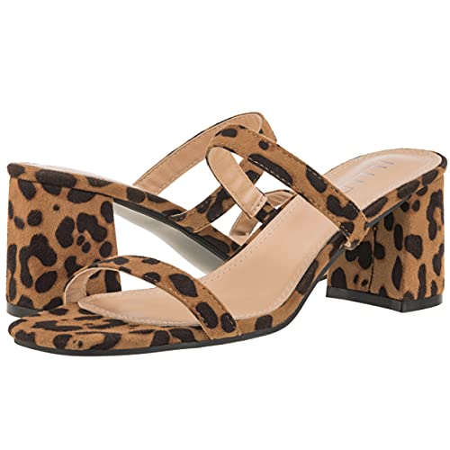Illude Women’s Block Heel Double Band Square Toe Heeled Sandal Slip On Mule - Lisa (7.5, Leopard Suede) #TOP4