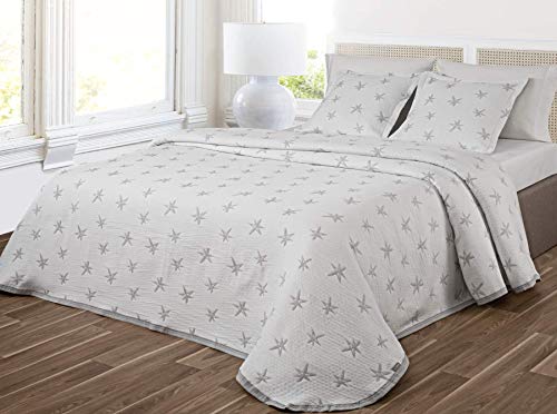 NORA HOME Colcha de Verano Moderna Estrellas Cama 90 Gris - Estelar. Cubrecama Bouti de Entretiempo Reversible.