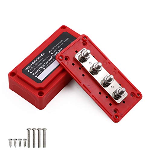 Gloaso 300A Busbar Box Heavy-Duty Module Design 4X M8(5/16") Post Power Distribution Block Bus Bar with Cover 48V DC Red