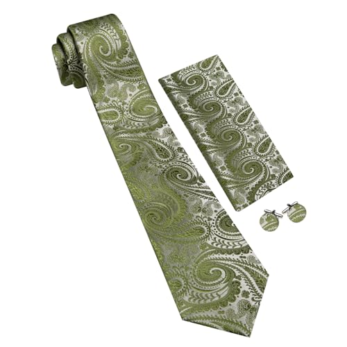 Image of YOHOWA Mens Ties Set Wedding Paisley Neckties with Handkerchief Cufflinks Formal Business