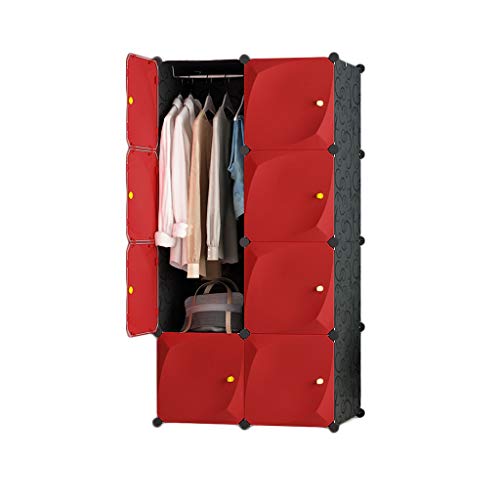 Armario portátil rojo ZAW con organizador de almacenamiento de ropa y barra colgante para ropa 2